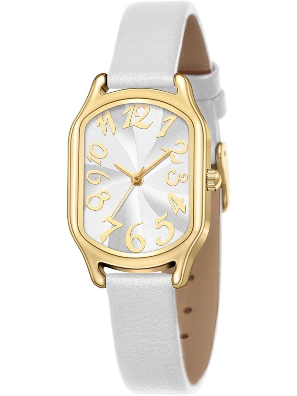Women's White/Gold Stylish Square Classic Vintage Dial Leather Strap Wrist Watch